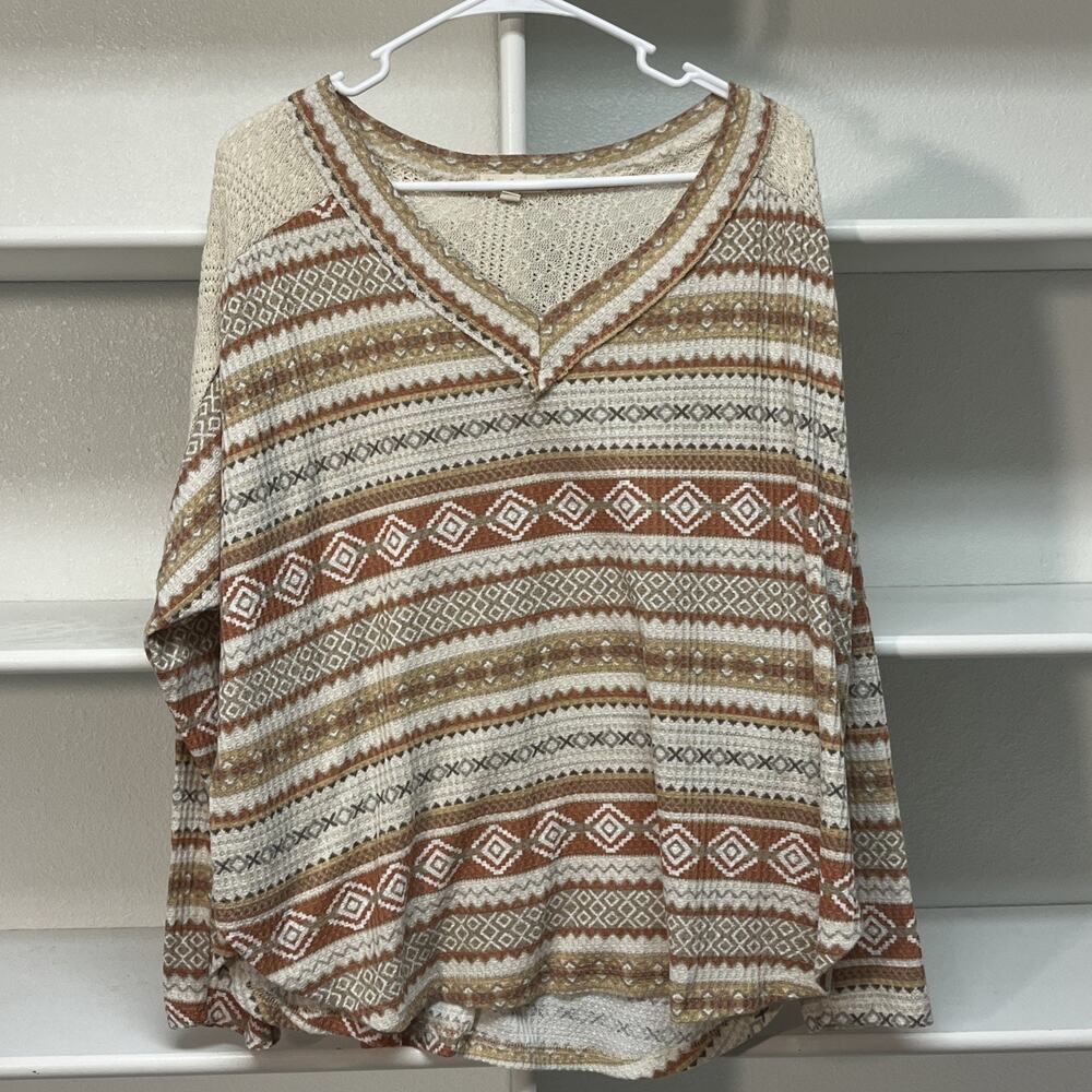 Shop Stevie Women’s Tribal Print V-Neck Henley Sz L Southwestern Vibes